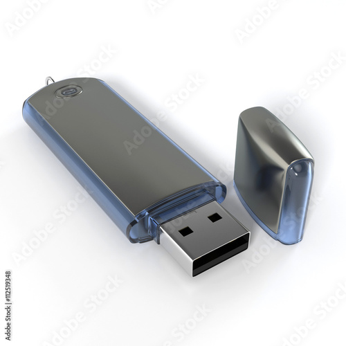 USB flash drive isolated on white background with shadow. 3D illustration