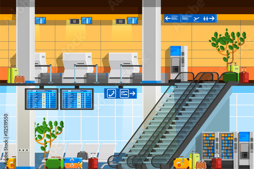Airport Terminal Flat Composition