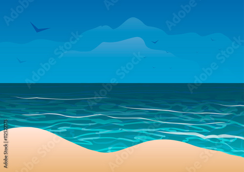 Vector illustration. Ocean coast. Sand beach.