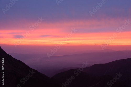 Sunset view on the Yatsugatake mountains in Nagano, Japan