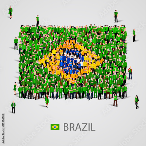 Large group of people in the Brazil flag shape.
