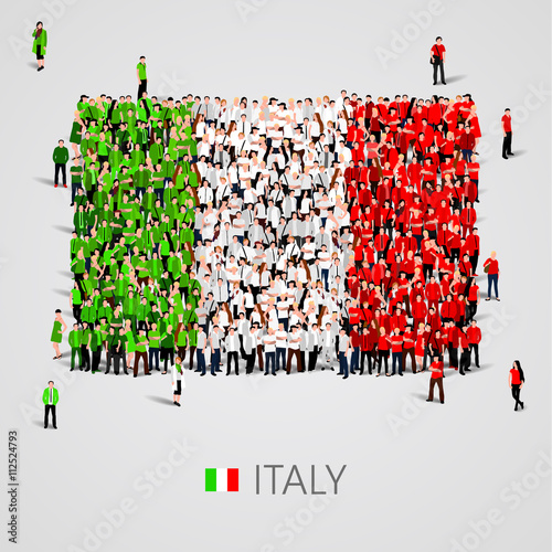 Large group of people in the Italy flag shape.