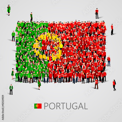 Large group of people in the Portugal flag shape.