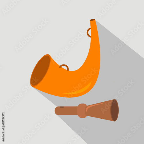 Hunting horn, duck whistle. Hunt season. Flat and cartoon style.