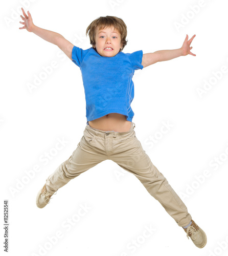 Jumping little boy isolated