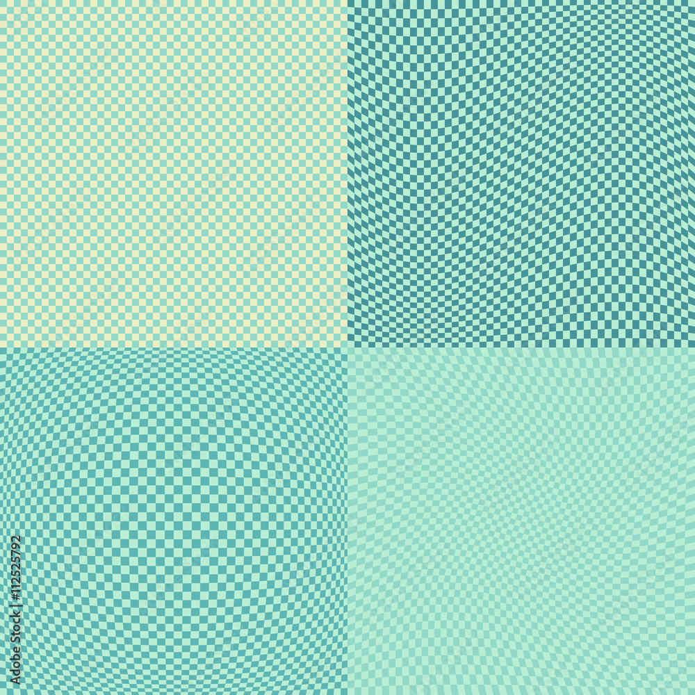 Chess board squares distortion vector seamless pattern set. 4 in 1 Chess board squares distortion vector seamless pattern set. 4 in 1