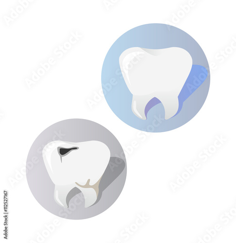 Healthy and Diseased Tooth Design Cartoon