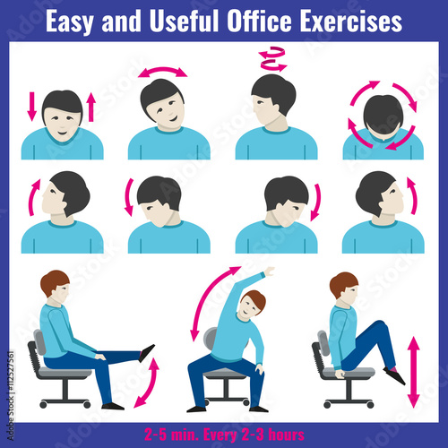 Office syndrome health care concept vector infographic.  Syndrome pain office and infographic people exercises for office work illustration