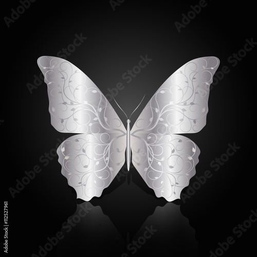 Silver abstract butterfly on black background