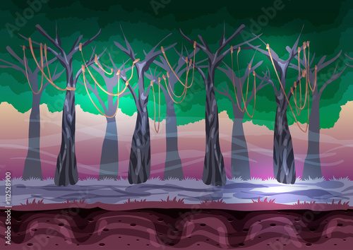 Seamless cartoon vector landscape with separated layers for game and animation, game design asset