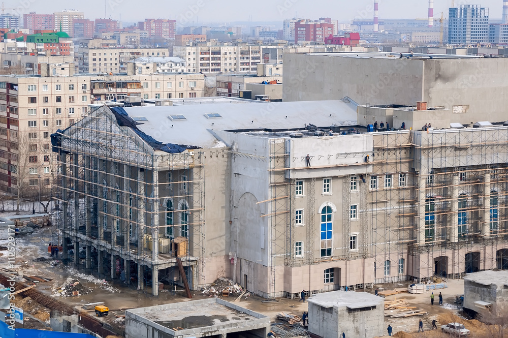 Tyumen, Russia - March 29, 2008: Construction of Tyumen dramatic theater