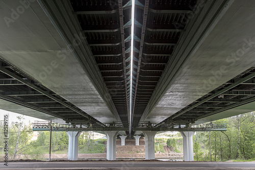 Road bridge. Concrete bridge support