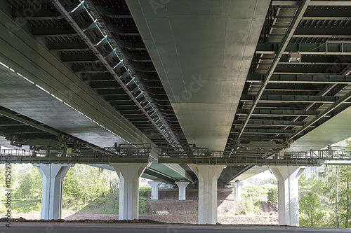 Road bridge. Concrete bridge support