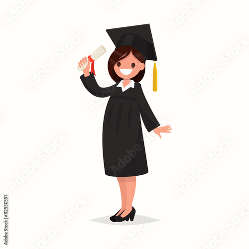 Happy girl graduate of the University in black gown 