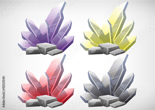 Set of cartoon colored stones for use in the game and animation