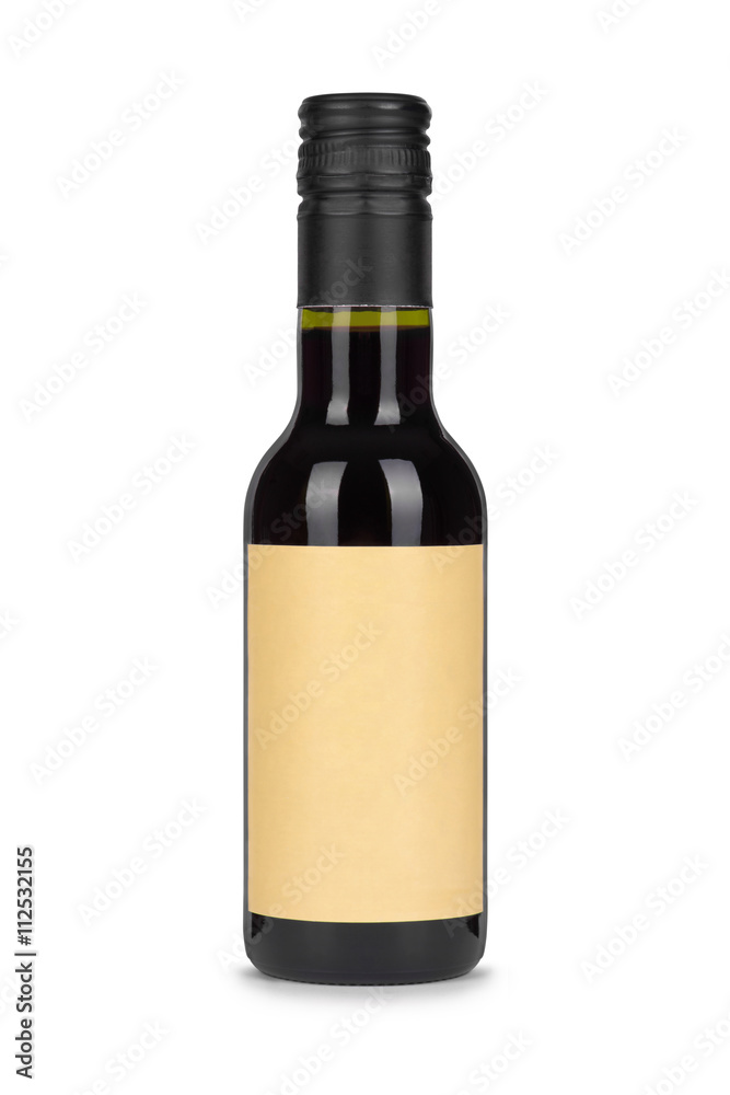 Red wine bottle, with paper blank label isolated on white backgr Red wine bottle, with paper blank label isolated on white backgr