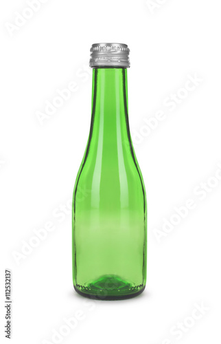  empty green wine bottle on white background
