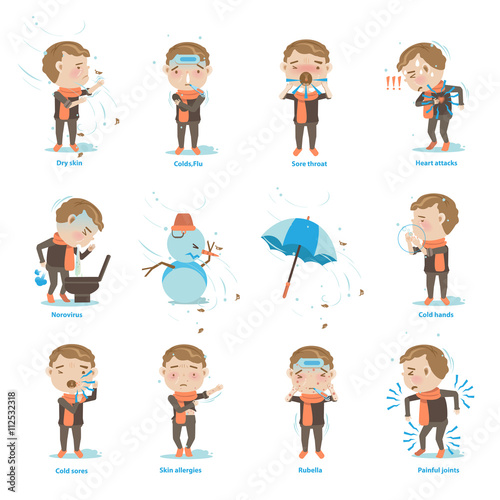 Sick of winte/Sick boy was cold.Vector illustrations