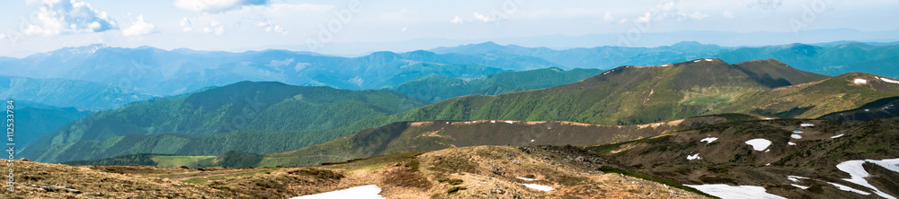 Panorama of mountains in the Ukrainian Carpathians