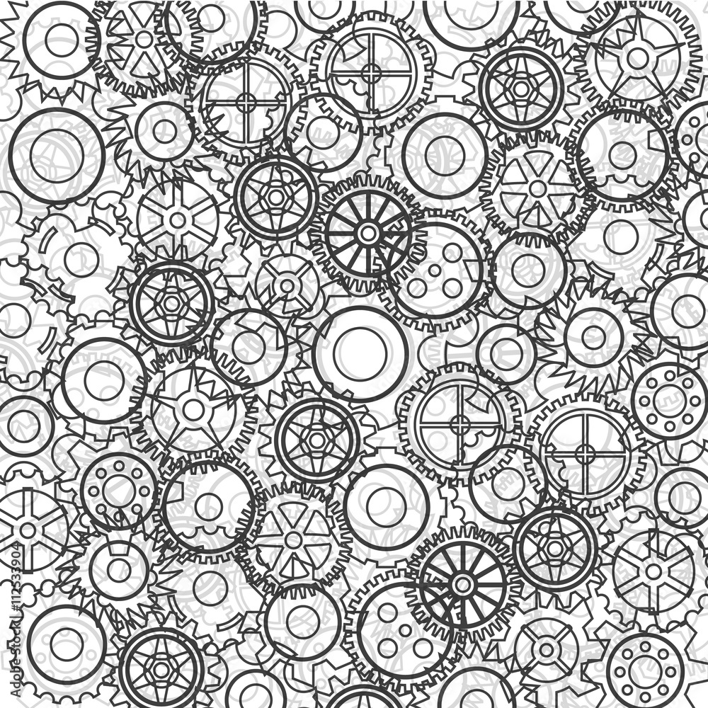 Vector seamless texture with mechanical gear and cogwheel.