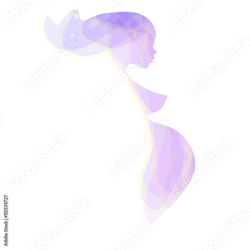 Pregnant woman silhouette, abstract turquoise blue subtle colors. polygon illustration, sketch, symbol of motherhood