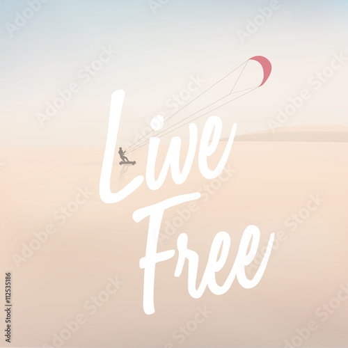 Outdoor living healthy sport lifestyle with kitesurfer on a beach illustration.