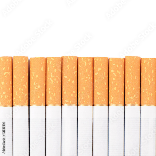 row of cigarettes on white background