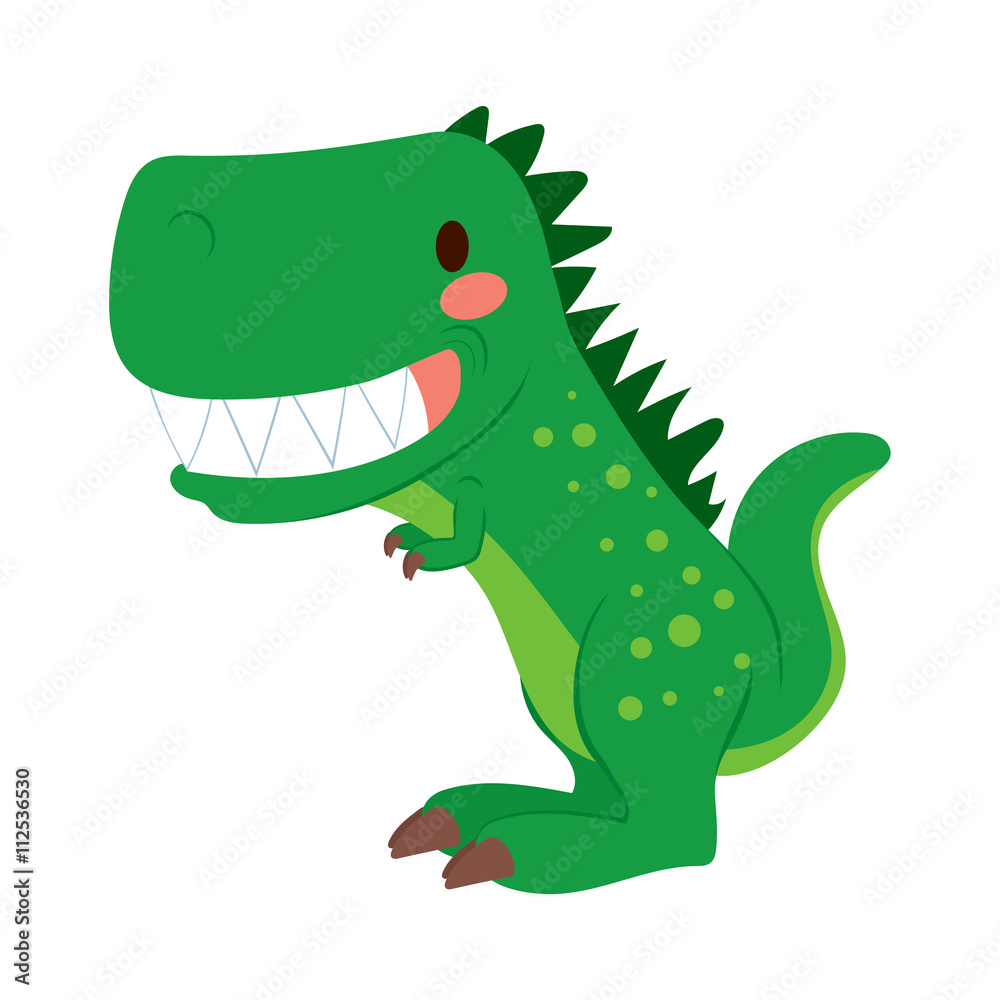 Obraz premium Funny green cartoon T-rex dinosaur toy showing teeth