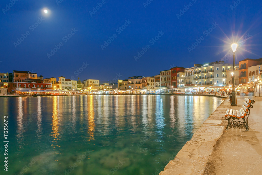 Chania. The old harbor at night.