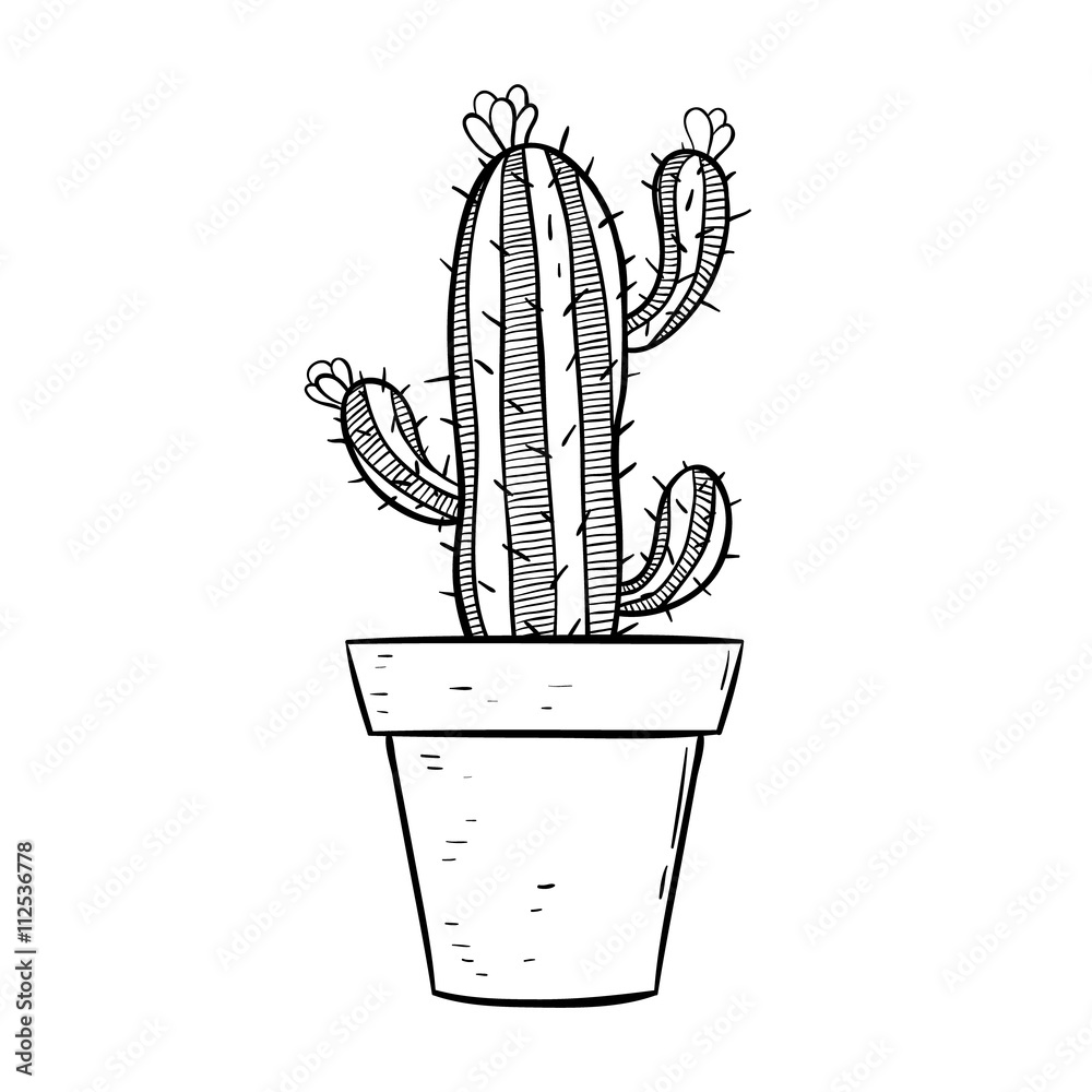 Cactus In Pot Clipart Black