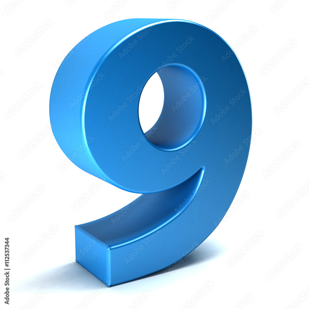 Number Nine 9 color blue icon. 3D rendring illustration Number Nine 9 color blue icon. 3D rendring illustration