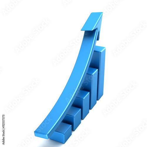 3d business growth bar graph curve. 3D rendering illustration
