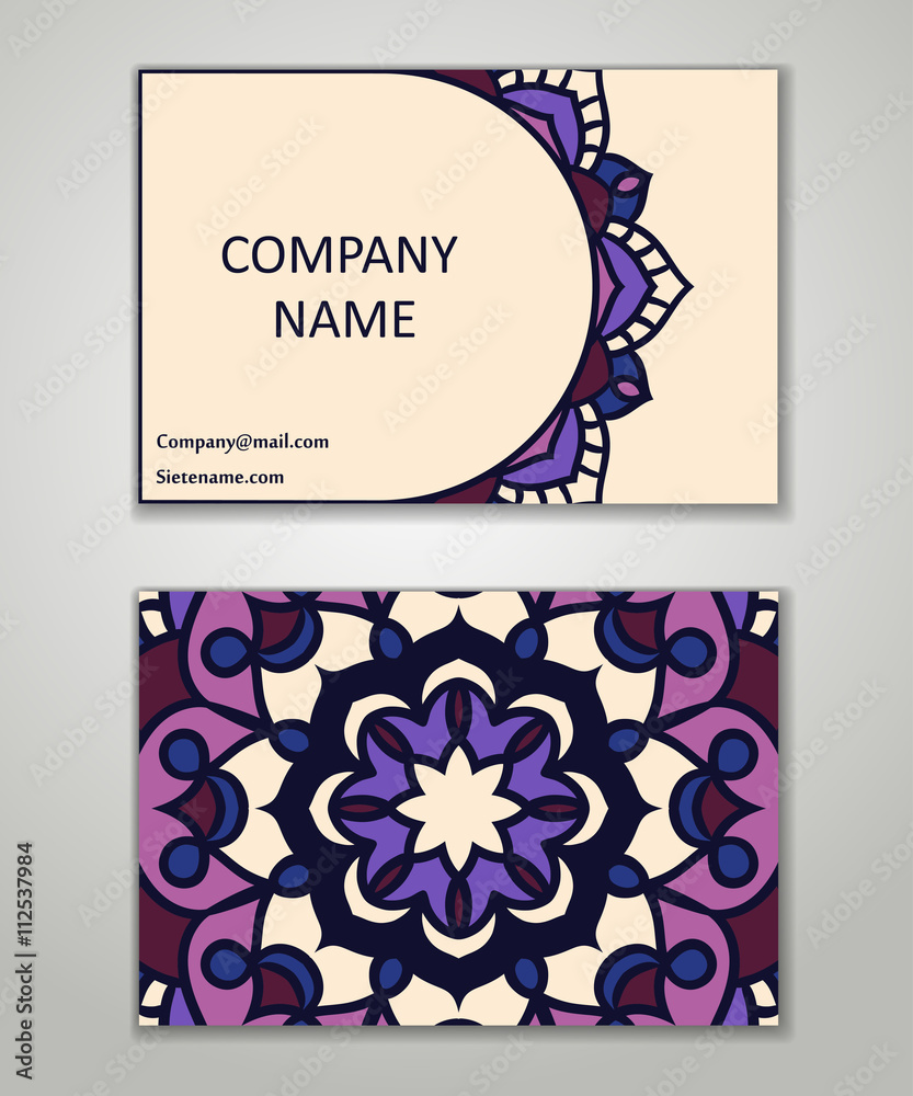 Vector vintage business card set. Beauty designs. Floral mandala