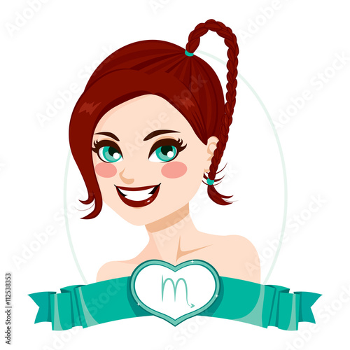 Portrait of burgundy red haired girl representing Scorpio zodiac sign