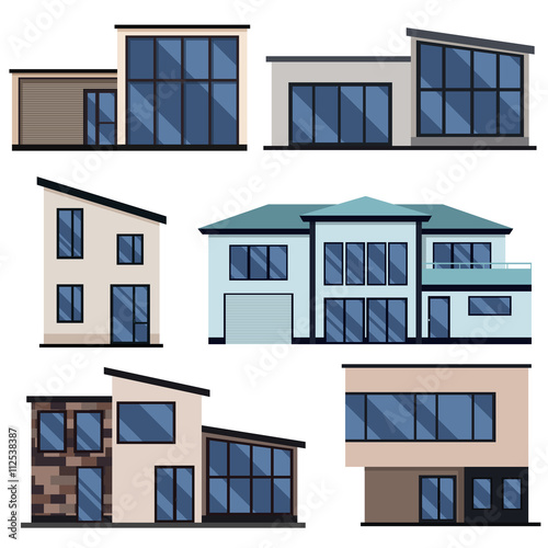 Set of modern residential houses. Vector flat illustration with
