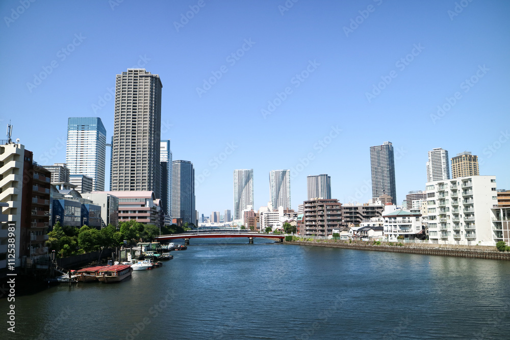 High-rise buildings of Harumi and river(Japan) High-rise buildings of Harumi and river(Japan)