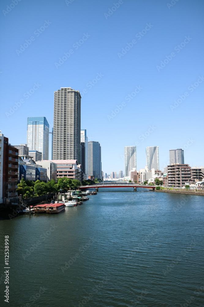 High-rise buildings of Harumi and river(Japan)