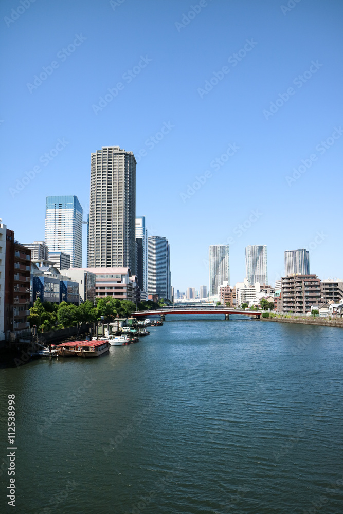 Obraz premium High-rise buildings of Harumi and river(Japan)
