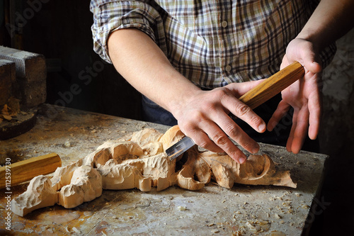 Photography chisel in carver workshop