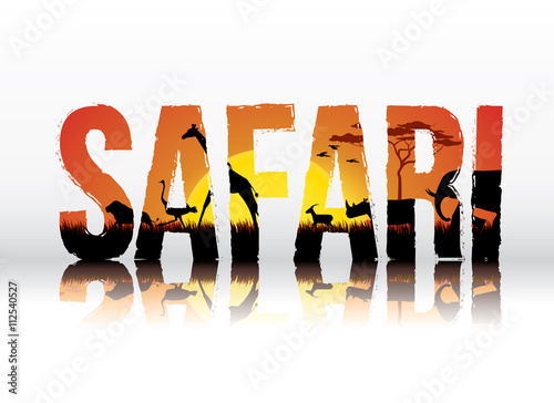 Vector illustration of safari text design on white background. Safari theme