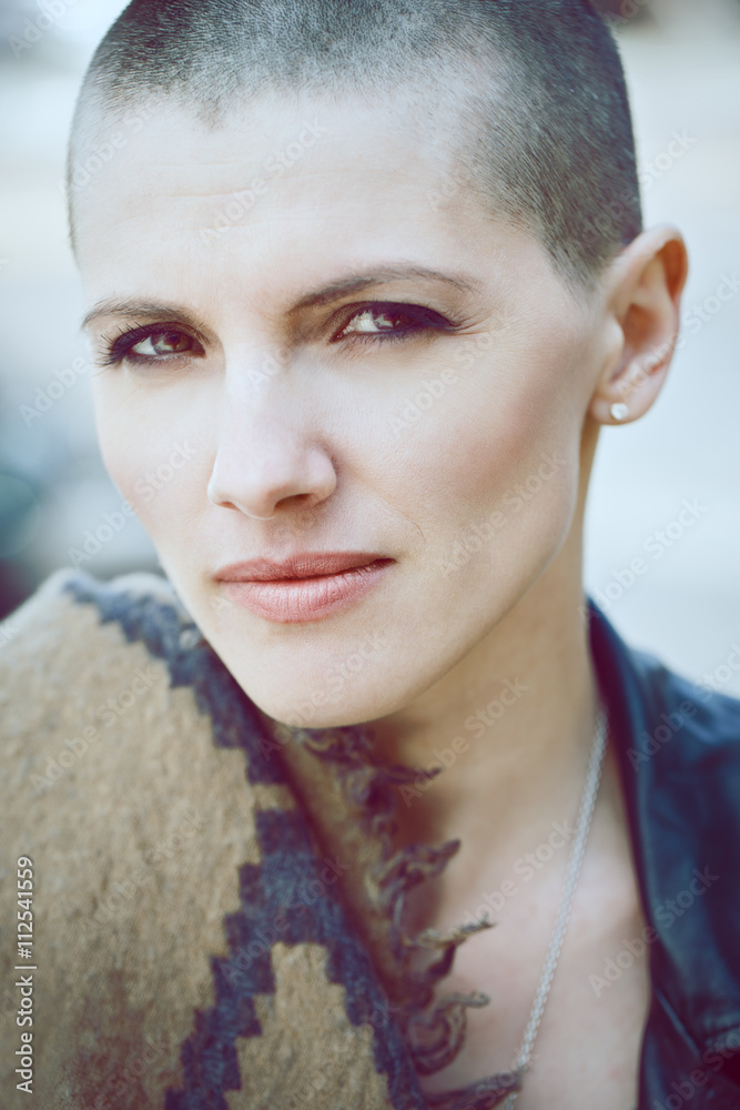 Woman with shaved head Stock Photo - Alamy