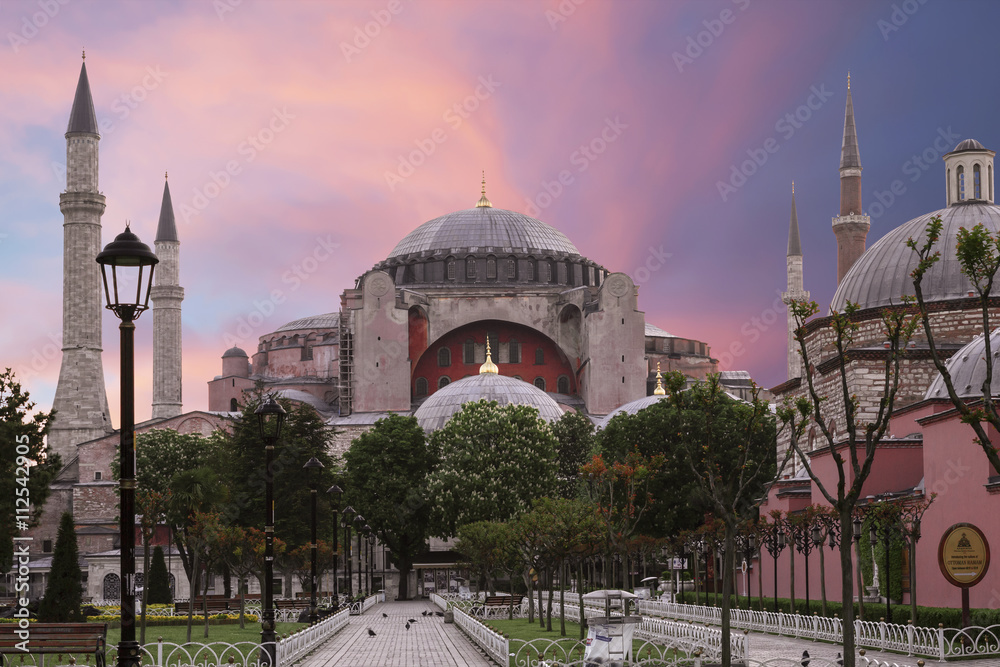 Naklejka premium View of the Sultanahmet Square and Saint Sophia at dawn ,Istanbul, Turkey
