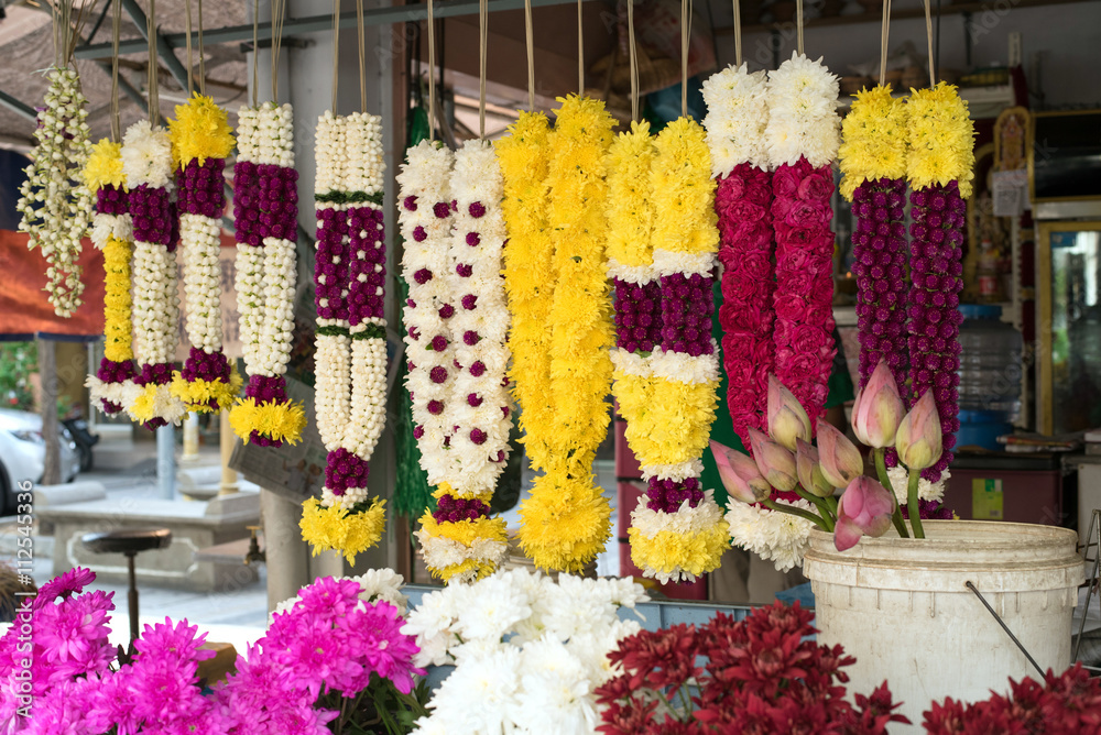 Indian flower garlands for sale, Georgetown, Penang, Malaysia Stock Photo |  Adobe Stock