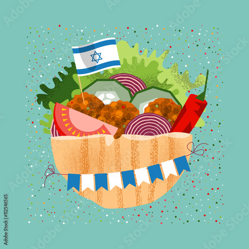 Falafel with the Israeli flag and garland for independence day.