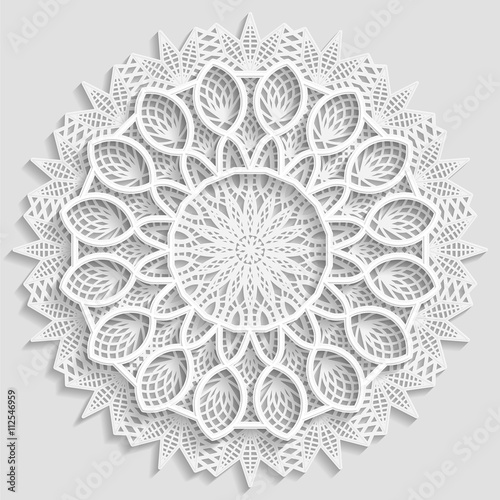 3D  mandala, lacy paper doily, decorative flower, decorative snowflake,  lace pattern, arabic ornament, indian ornament, embossed pattern,  vector