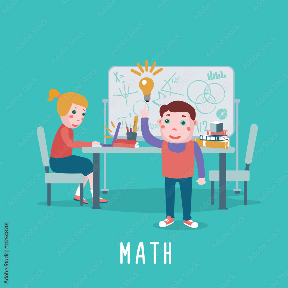 Smart children. Kids are studing math in a classroom.