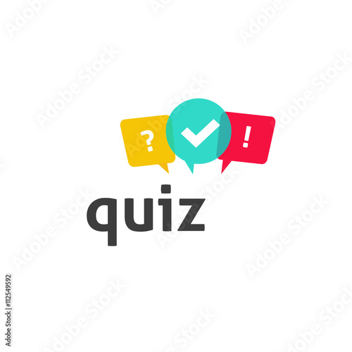 Quiz logo with speech bubble symbols, concept of questionnaire show sing, quiz button, question competition, exam, interview modern emblem design vector illustration isolated on white background