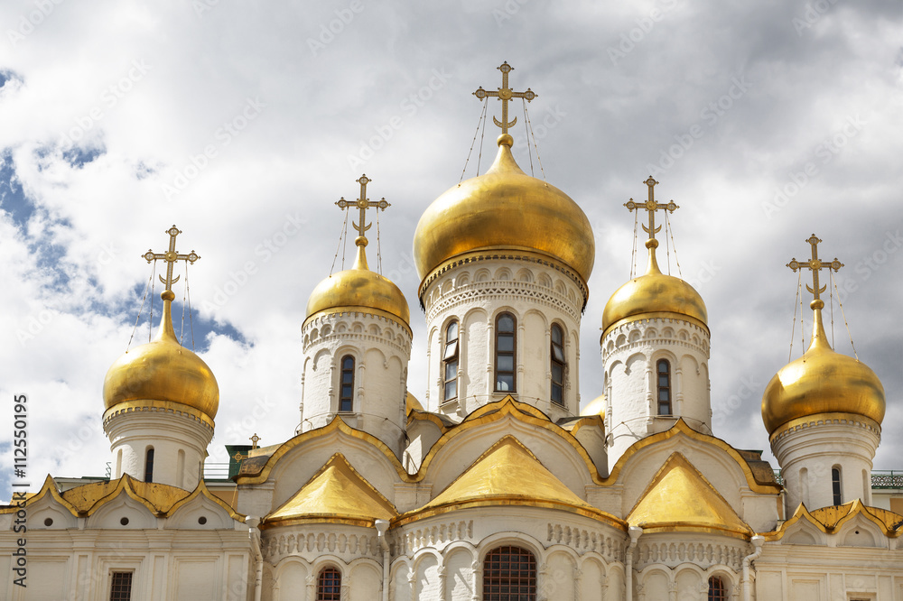 The domes of the Annunciation Cathedral of the Moscow Kremlin, Russia