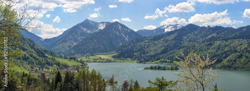 Beautiful landscape with mountain lake in Alps.Panorama view of Schliersee lake near Tegernsee, Bavaria, Germany 