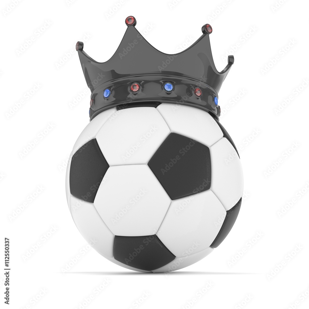 Soccer ball with black crown on white background. 3D rendering.